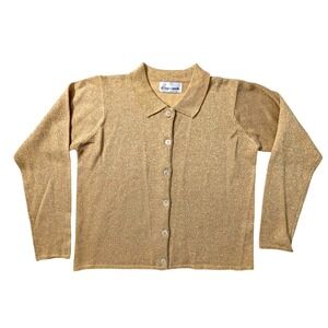 Vintage Cristina Gold Metallic Knit Cardigan Button Front Sweater Womens Sz S